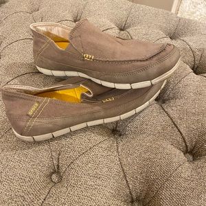 CROCS Brown Loafers with Yellow Accents